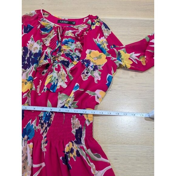 Lauren Ralph Lauren Georgette Dress Women's Size 6 Pink Floral Long Sleeve - Picture 12 of 16